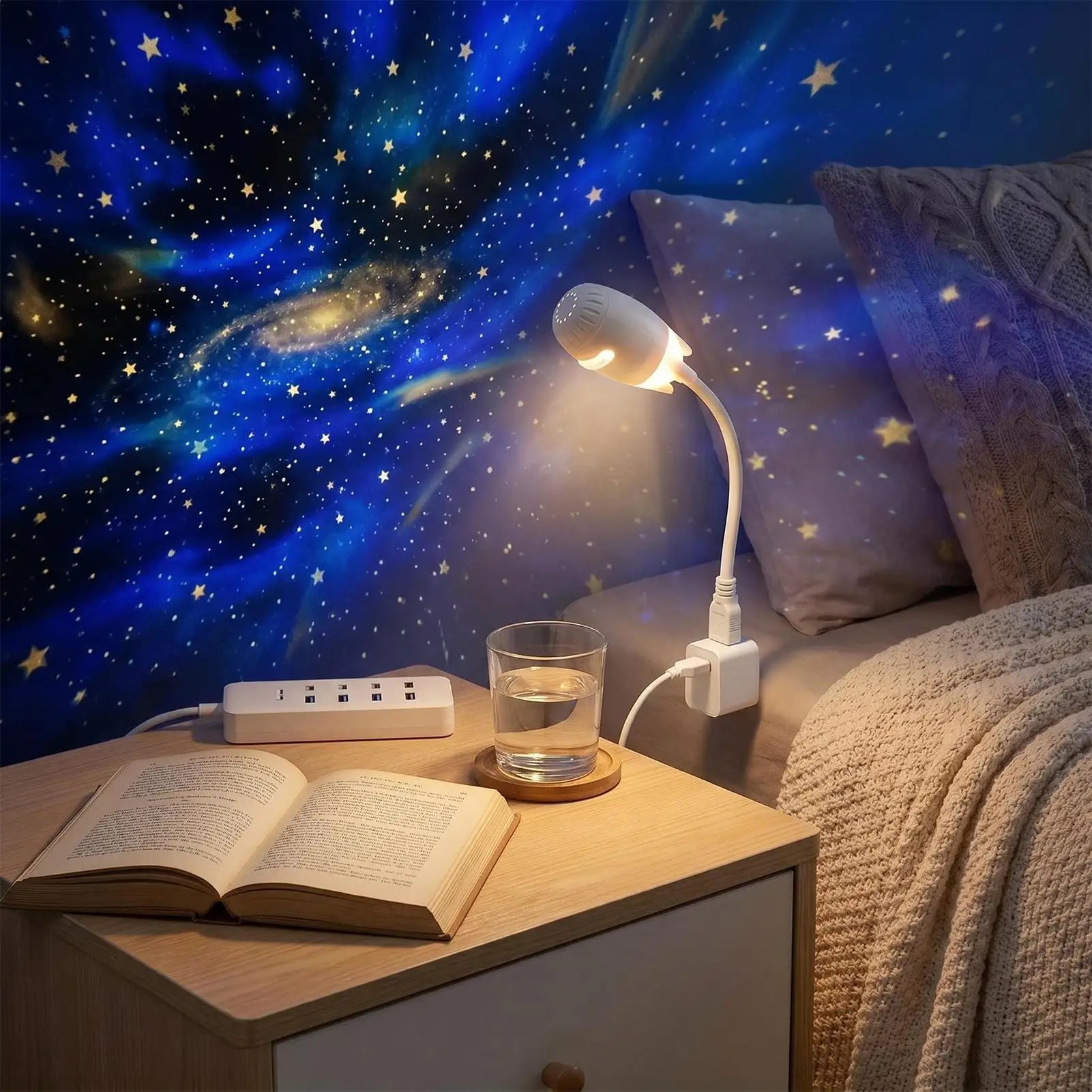Galaxy Projector Night Light Aesthetic USB Plug Dimmable Gooseneck Qme
