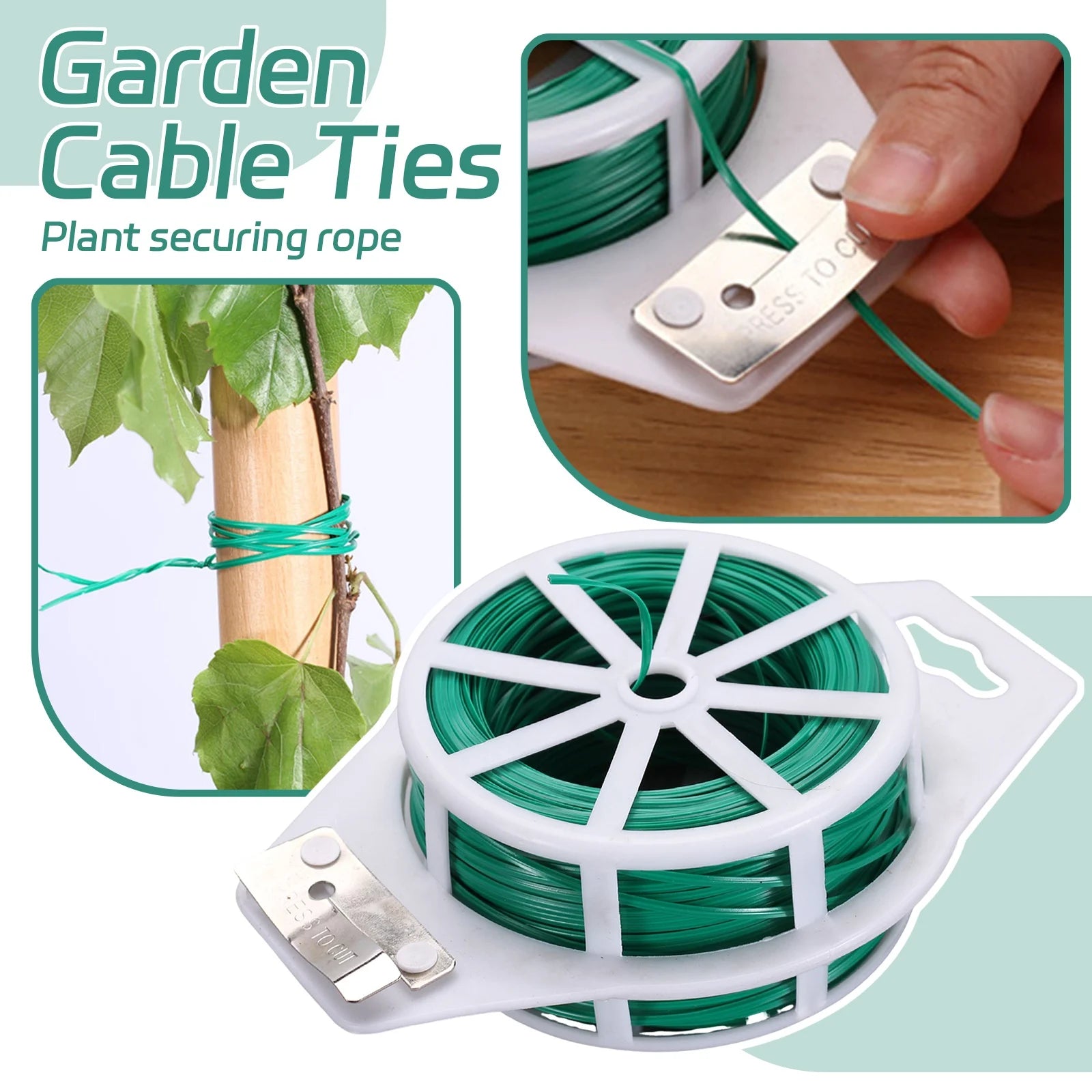 Durable Green Cable Ties with Cutter Reusable Green Twists Ties for Fixing Climbing Plant and Fruit Tree Home Multipropose Strap Qme