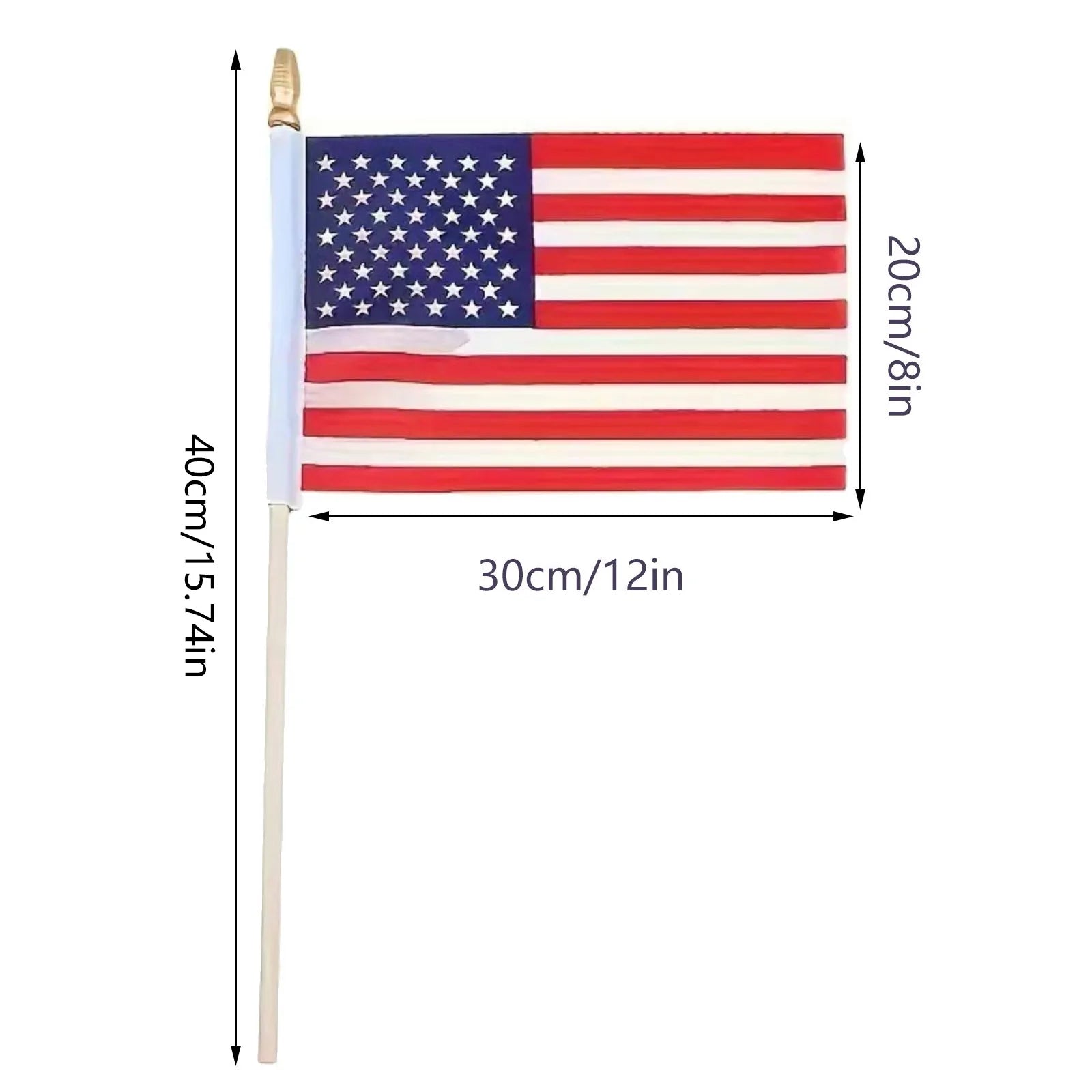 12PCS American Flag with Wooden Stick and Gold Spear Tip Durable Polyester for Indoor Outdoor Garden Party DIY Decoration Qme