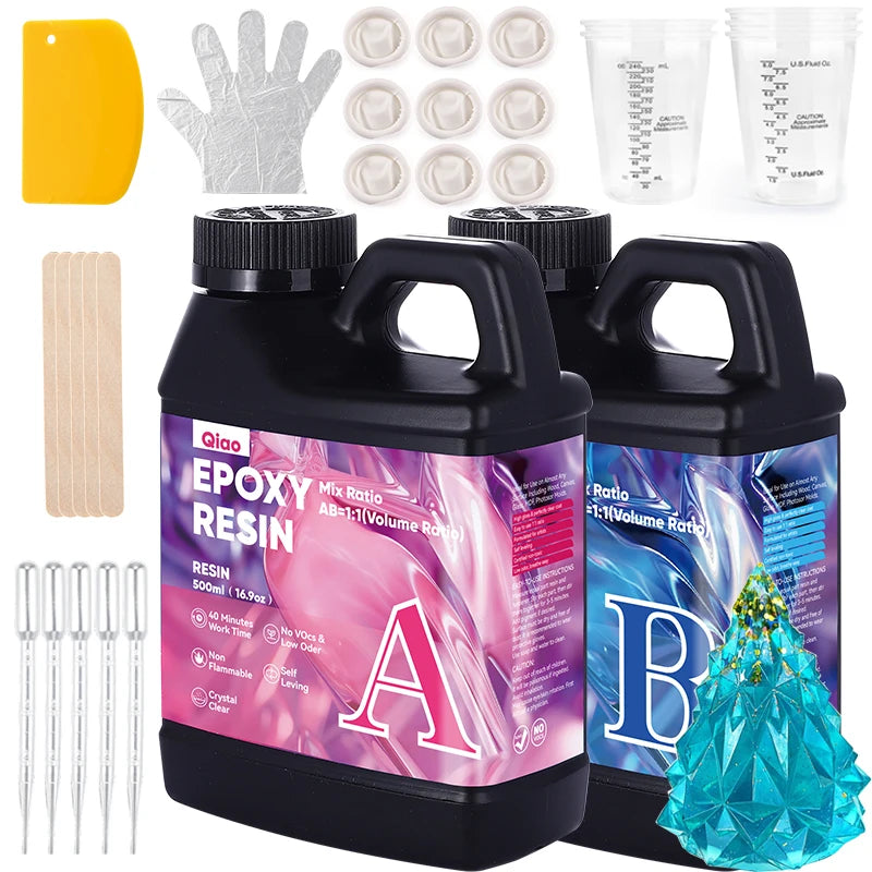 Clear Casting Epoxy Resin Kit – 1:1 Mix, Quick Cure Epoxy Resin Ideal for Jewelry, Resin Art DIY, River Tables & Home Decor DIY Qme