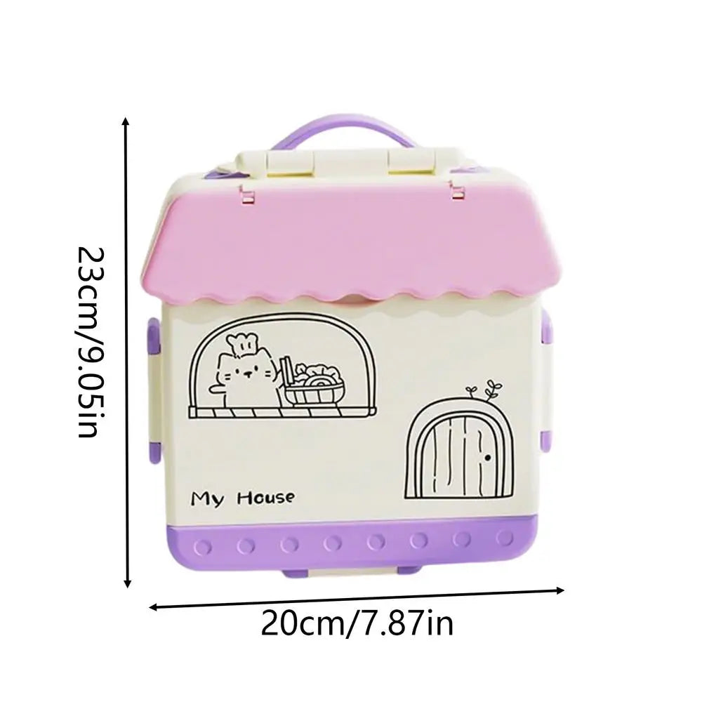 Lunch Box Kids Food Storage Bin 4 Compartments Spoon Fork School Qme Purple China Mainland