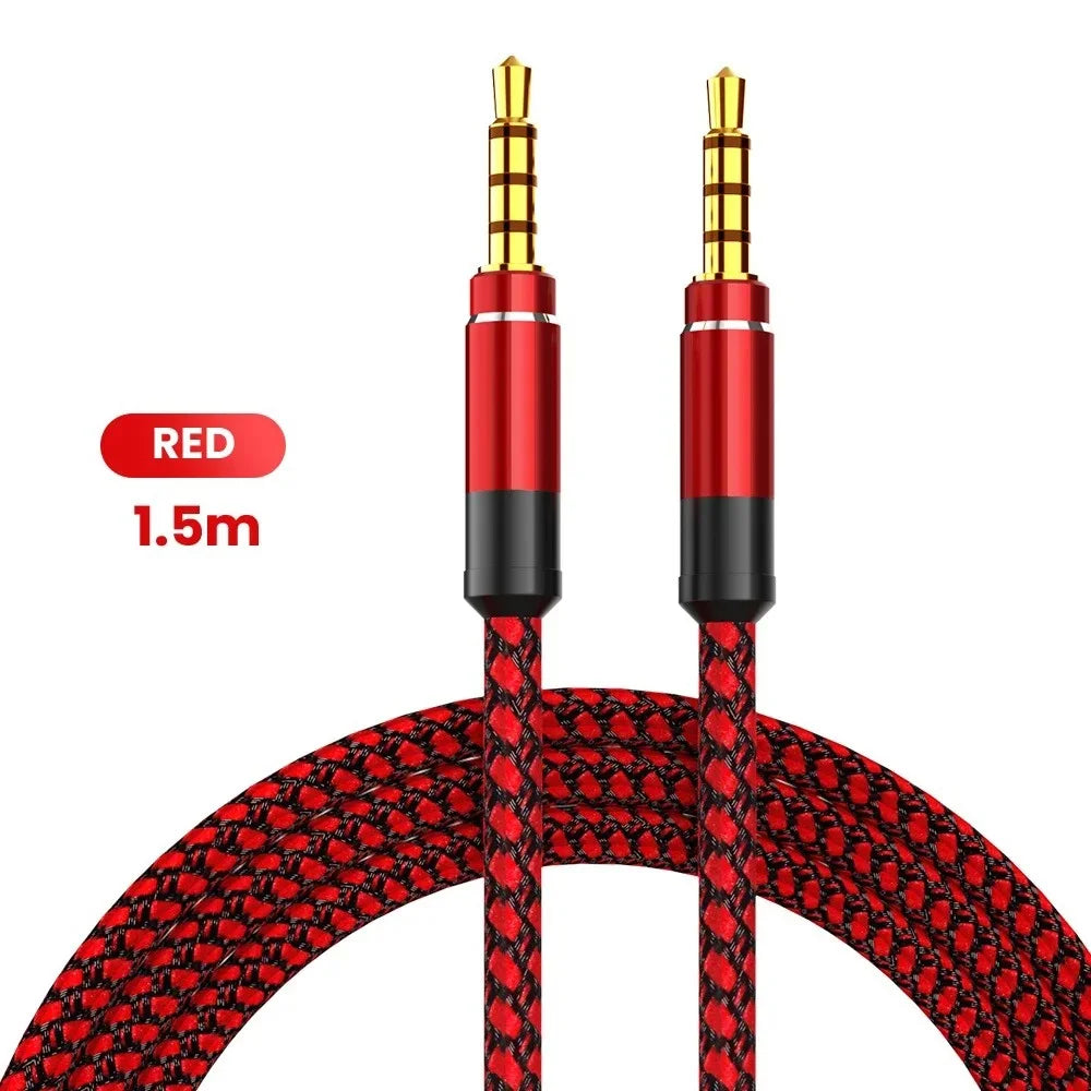 1.5M Jack 3.5mm Male To Male Audio Cable Nylon Braid 3.5mm AUX Cable Headphone Extension Code For Phone MP3 Car Headset Speaker Qme Red