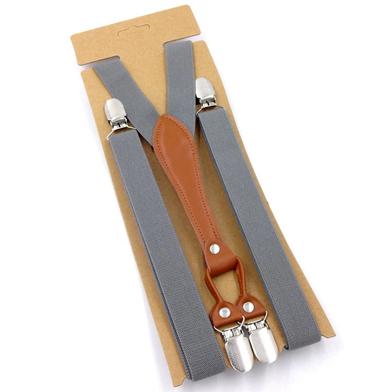 New Fashion Suspenders Men Women Adult Leather Trimmed End Y Back Adjustable Elastic Trouser Braces Strap Belt Wedding Party Qme