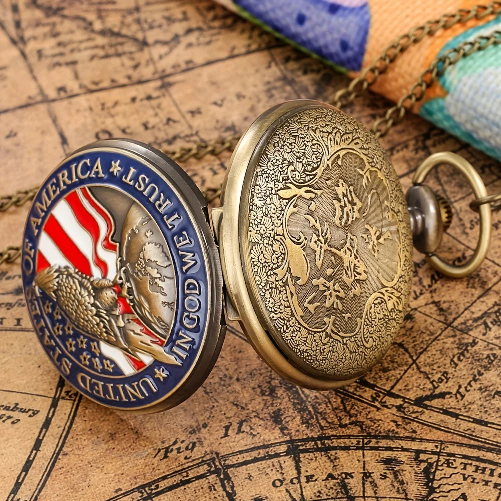 1pc Antique Bronze American Pocket Watch Pendant - Unique Collectible Timepiece with Vintage Charm Qme