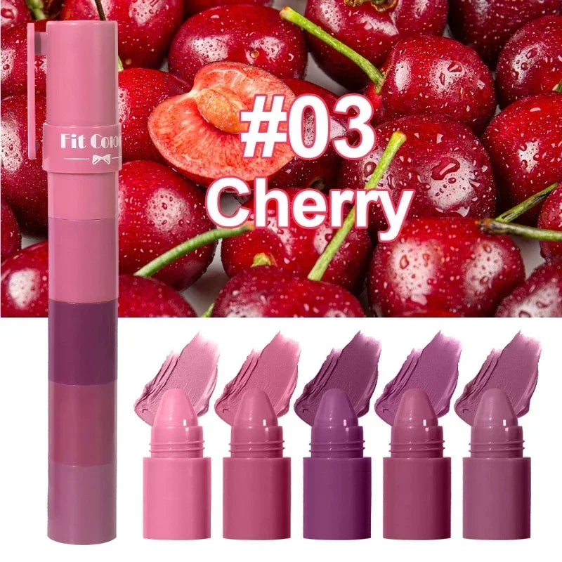5 Colors in 1 Lipstick Crayon Set Matte Lipstick Pencil Kit Combo Velvet Red Lip Tint Non-stick Cup Multicolour Lipstick Makeup Qme