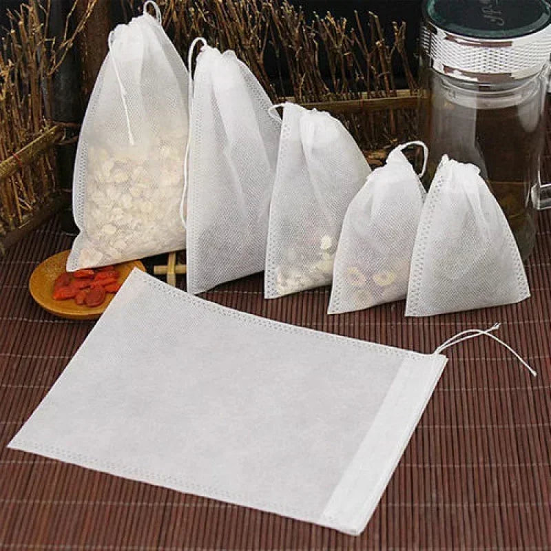 Disposable Tea Filter Bags Non-woven Fabric Bag Drawstring Kitchen Qme