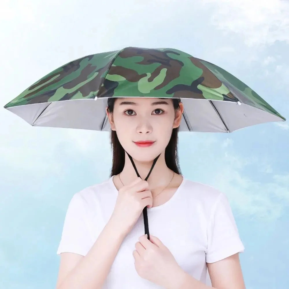 Head Wearing Type Umbrella Hat Anti-UV Windproof Rain Gear Foldable Fishing Sunshade Umbrella Hat Camping Beach Head Cap Qme
