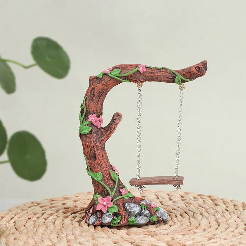 Miniature Fairy Garden Swing Flower Tree Figurine Modelfor Micro Qme