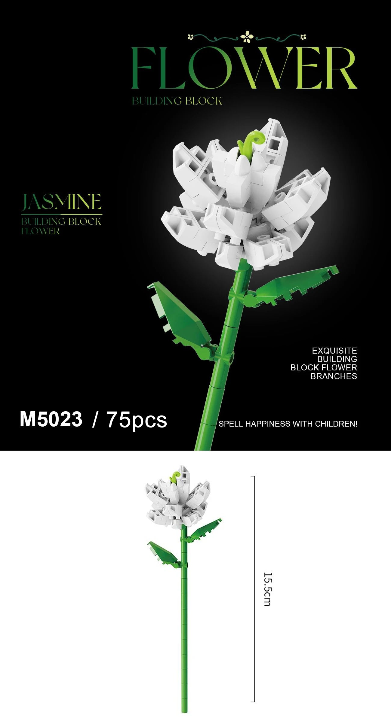 Building block flower set, DIY floral decoration kit, suitable for desktop decoration and room accessories – a perfect gift idea Qme 5023-Opp bag