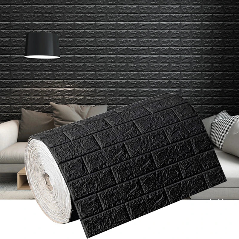 Waterproof 3D Soft Foam Brick Wallpaper 77cmx70cm Self Adhesive Wall Qme black 77x70cm 5pcs