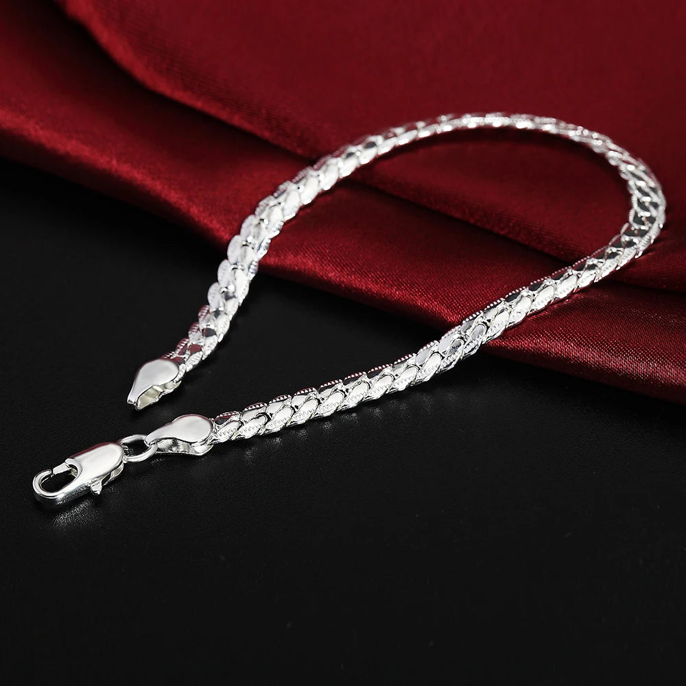 Hot 925 Silver Bracelet 20cm Flat Side Chain Lobster Clasp For Woman Man Wedding Engagement Jewelry Qme