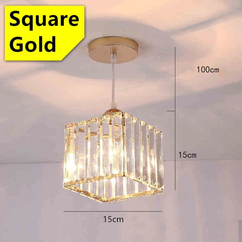 LED Creative Personality Crystal Ceiling Lamp Bedroom Restaurant Modern Simple Corridor Entrance European Style Small Chandelier Qme Square Golden