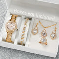 6PCS/Set Fashion Full Diamond Women's Watch Gold Steel Band Quartz Watches Diamond Jewelry Set Qme 1