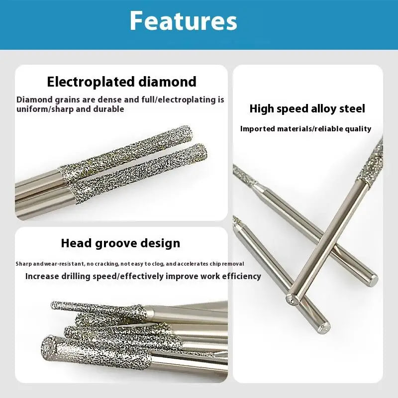 10Pcs 0.8/1/1.2/1.5/1.8/2/2.5MM Diamond Coated Drill Bits With 2.35MM Shank For Glass Jade Jewelry Grinding And Polishing Qme