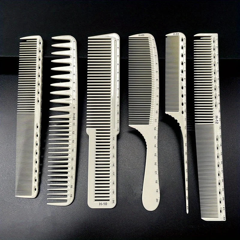 6pcs Professional Hair Cutting Comb Set, Anti-Static Carbon Fiber Combs With Scale, Salon Barber Styling Tool Kit Qme 6pcs set
