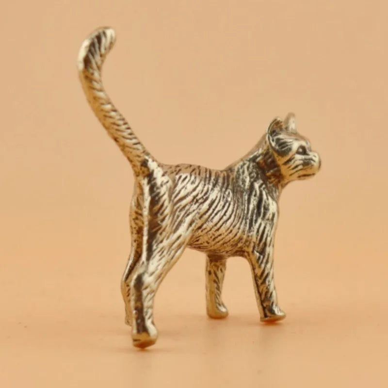 Retro Cat Brass Ornament Creative Long Tailed Cat Desktop Tea Pet Micro Carved Crafts Home Decoration Countryside Cat Ornament Qme