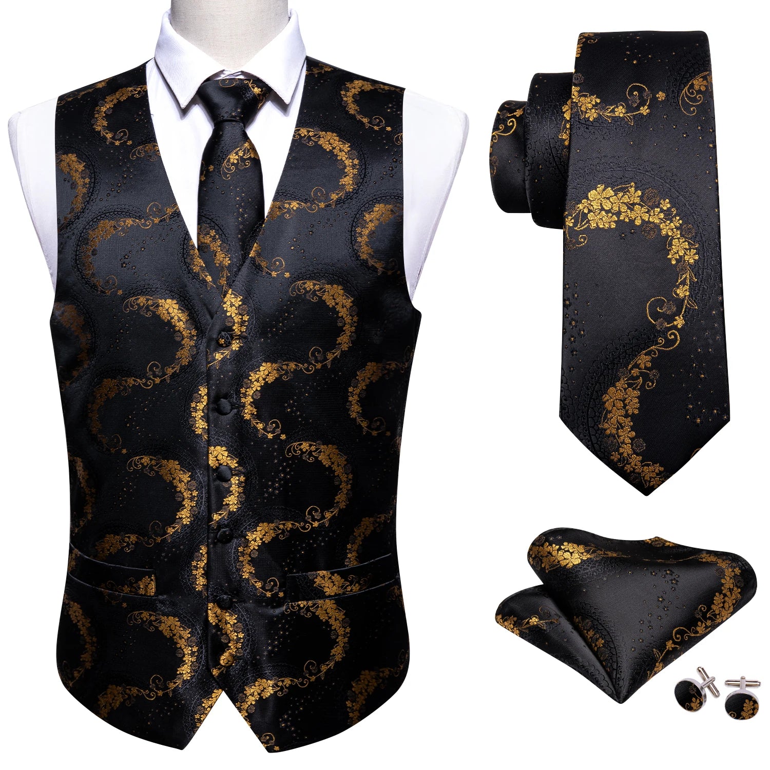 Men's Paisley Floral Vest Includes Matching Tie Cufflinks Weddings Qme MJ-2084 S