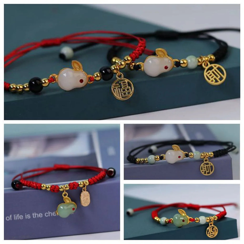 Cute Rabbit Charm Versatile Ceramic Woven Bracelet Hip Hop Kawaii Pendant Rope Chain Jewelry Gift Wholesale Chinese Bracelet Qme