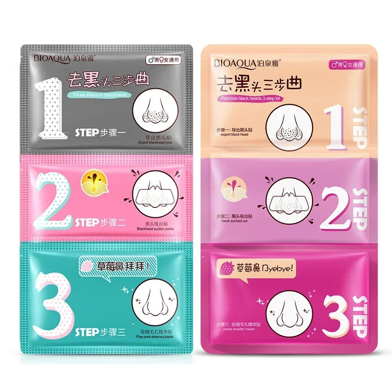 3 Steps Kit Blackhead Remover Shrink Pores Nasal Paste Deep Cleaning Nose Masks Facial T Area Care Moisturizing Beauty Skin Care Qme