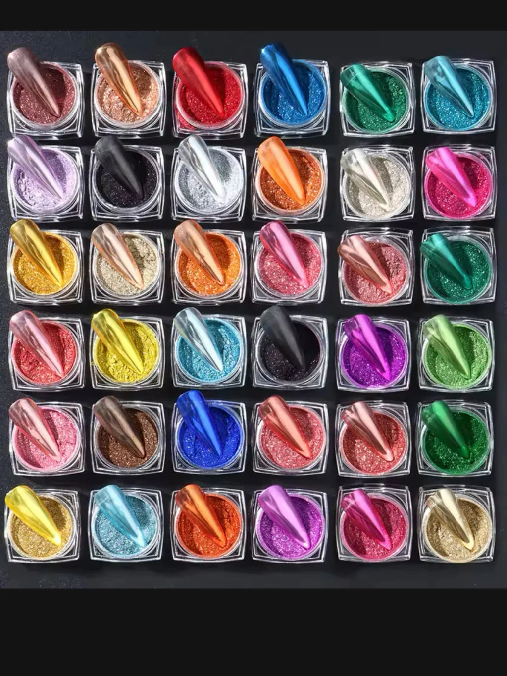 36 Boxes Metallic Mirror Chrome Nail Powder Aurora Shimmering Gold Qme