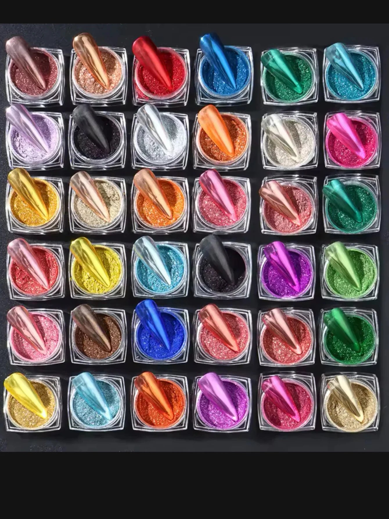 36 Boxes Metallic Mirror Chrome Nail Powder Aurora Shimmering Gold Qme