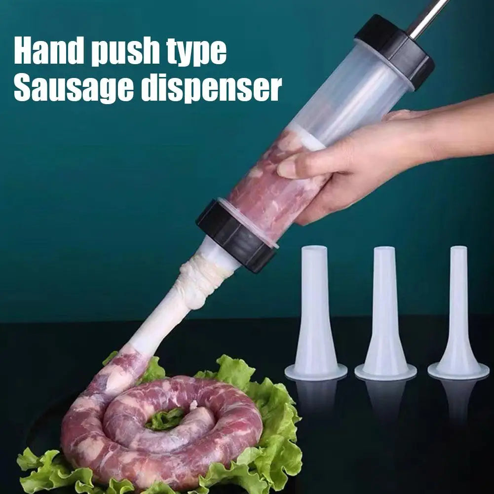 Manual Sausage Maker with 3 Stuffing Nozzles - Handheld Sausage Filler, Home Kitchen Sausage Stuffer Tool for Homemade Sausages Qme
