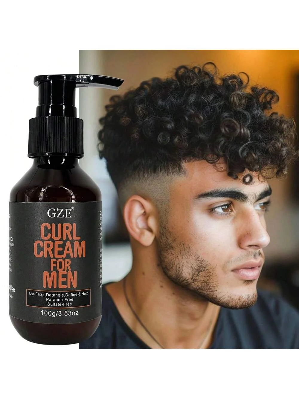 GZE MEN Castor Oil Curl Defining Cream Nourishing Curl Cream, Hydrate & Adds Shine - Color Safe & Sulfate Free Styling Product Qme