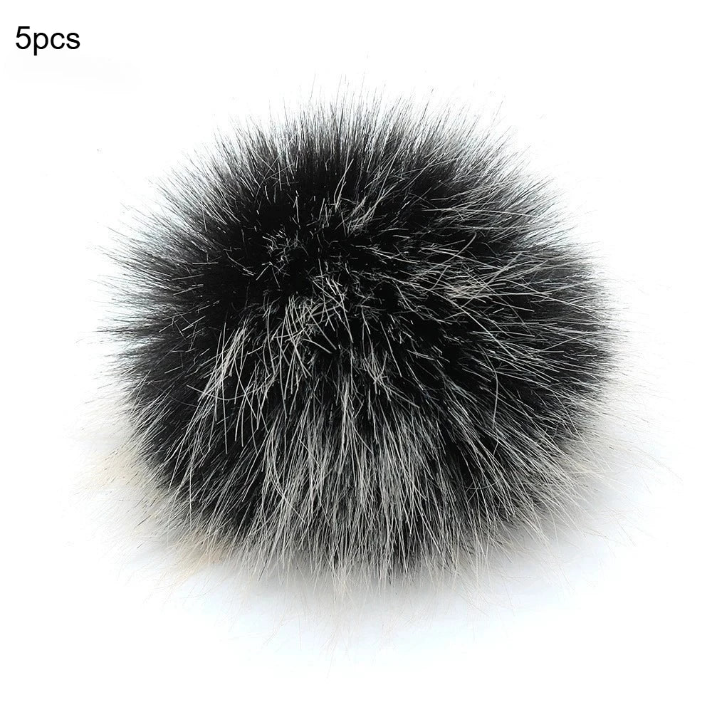 Artificial fur Pom Pom ball 10cm detachable soft elastic accessory for hats, scarves, keychains DIY crafts decoration winter hat Qme frosty black 5pcs