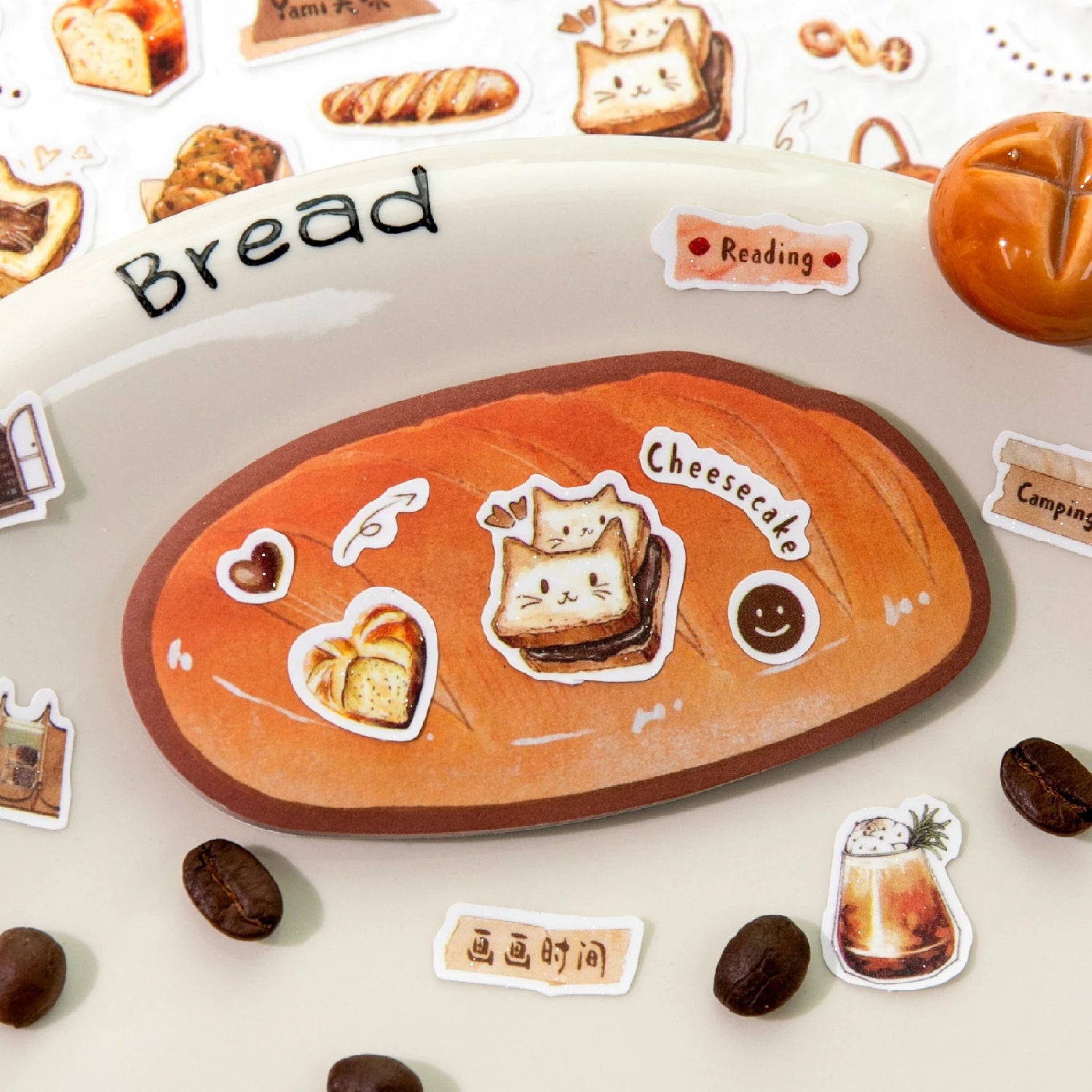 1 Roll Cute Cartoon Food Camping Glitter Die-Cut Tape for DIY Scrapbook Frame Collage Laptop Phone Mug Luggage Guitar Decoration Qme