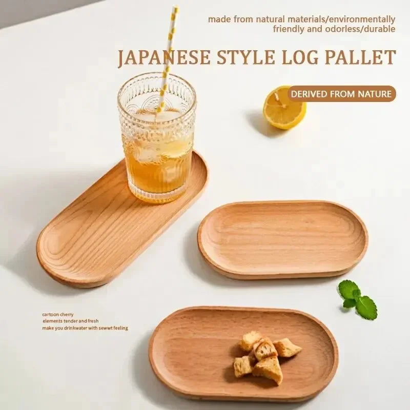 Japanese-style Tableware Solid Wood Dessert Plate Wooden Tray Snack Qme