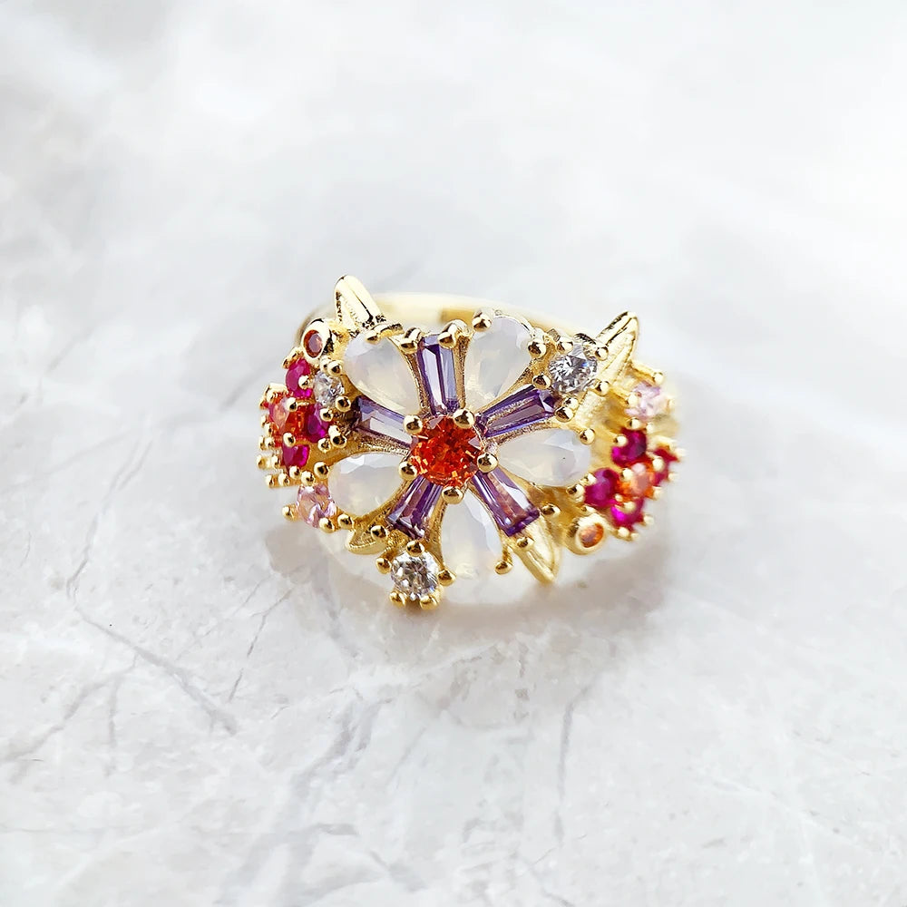 Colourful Flowers Ring 2023 Brand New Fine Jewerly Bohemia 925 Sterling Silver Gift For Women Qme