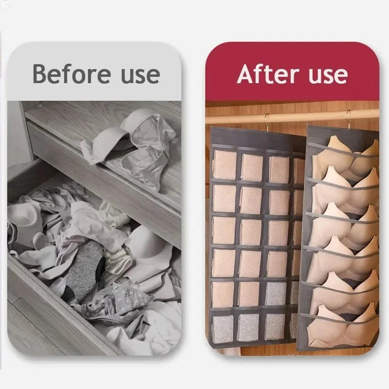 Double Sides Underwear Storage Hanging Bag Dormitory Home Wardrobe Hanging Wall Foldable Bag Underpants Socks Organizer Qme