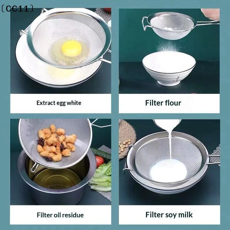 Ergonomic Kitchen Strainer Christmas Recipes Non Slip Handle Hook Qme