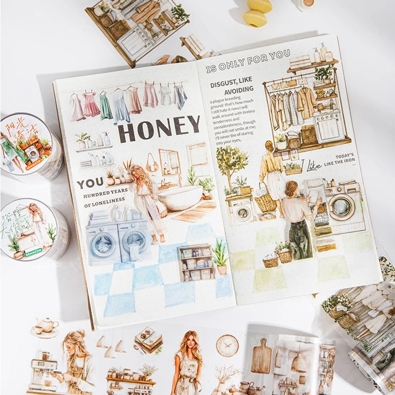 Sticker Tape 60mm*2m Home Life Scene Handbook Stationery DIY Handmade Cut And Paste Thin Diary Decorative Film Cut Tape Qme