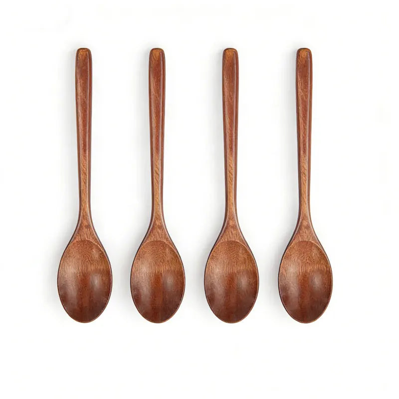 Wooden Spoon Tableware Kitchen Cooking Utensil Tools Soup Tea Spoon Catering Cooking Tool Coffee Soup Teaspoon Honey Spoon Qme 4pcs Brown