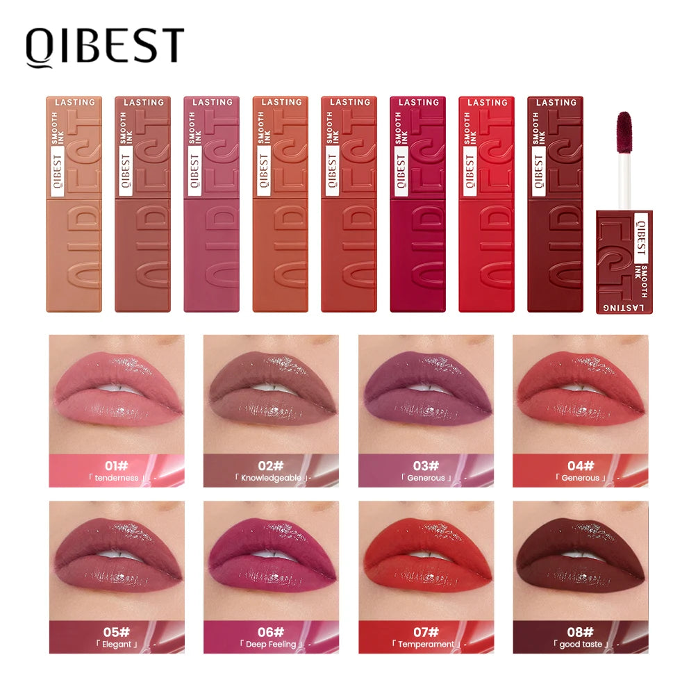QIBEST Watery Lip Glaze Moisturizing Sexy Red Liquid Lipstick Mirror Glossy Lip Stain Tint Lasting Makeup Nude Purple Lipgloss Qme