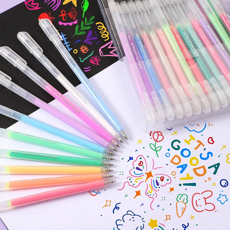 12Pcs/set Acrylic Watercolor Gel Pen Large Capacity Highlighter Fine Tip 1.0mm For DIY Black Cardstock Drawing Marking Doodling Qme