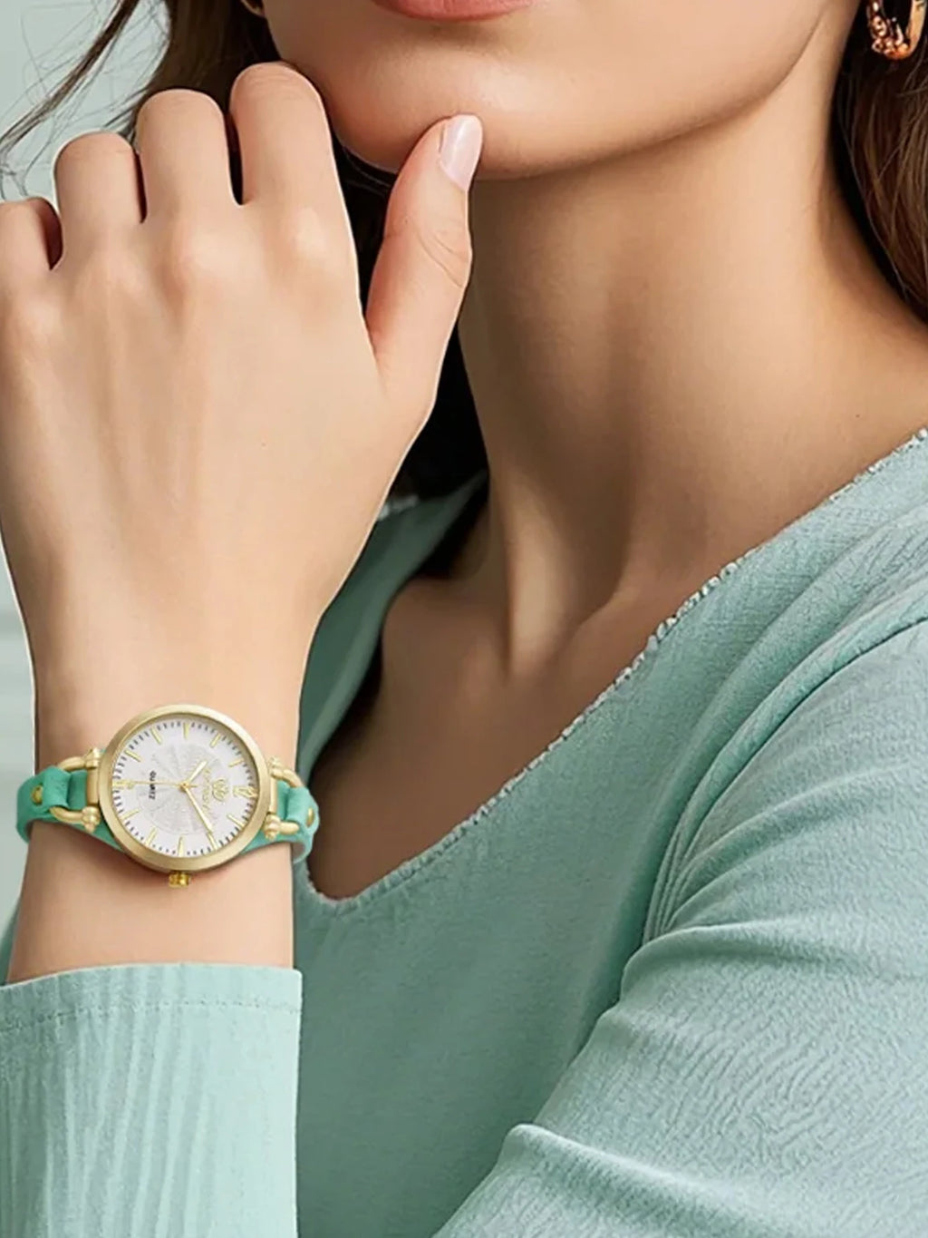 Ladies' quartz thin belt dial watch, fashionable and simple student watch Qme