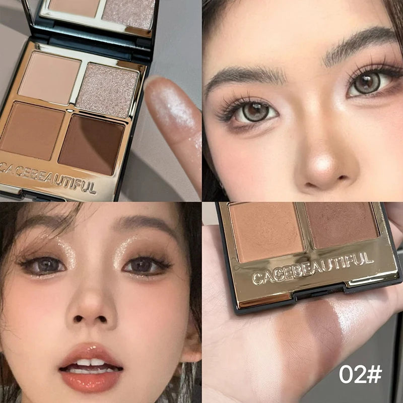 CACE 4-colors Eyeshadow Palette Pearly Bright Matte Glitter Eye Shadow Shimmer Pigment Palette Long Lasting Eyeshadow Cosmetics Qme 02