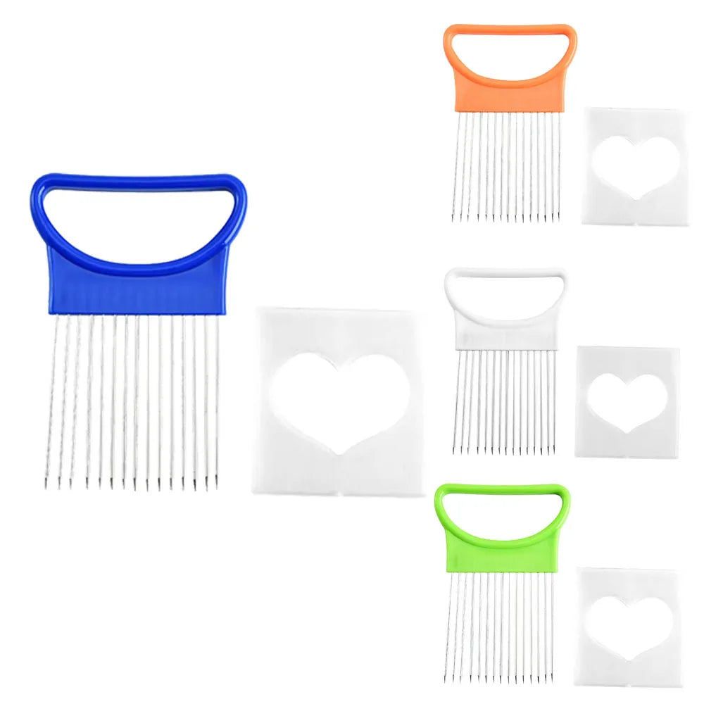 1Pc Effortlessly Slice Onions Colorful Onion Slicer Kitchen Stainless Steel Potato Chip Onion Holder for Vegetable Tomato Eggs Qme