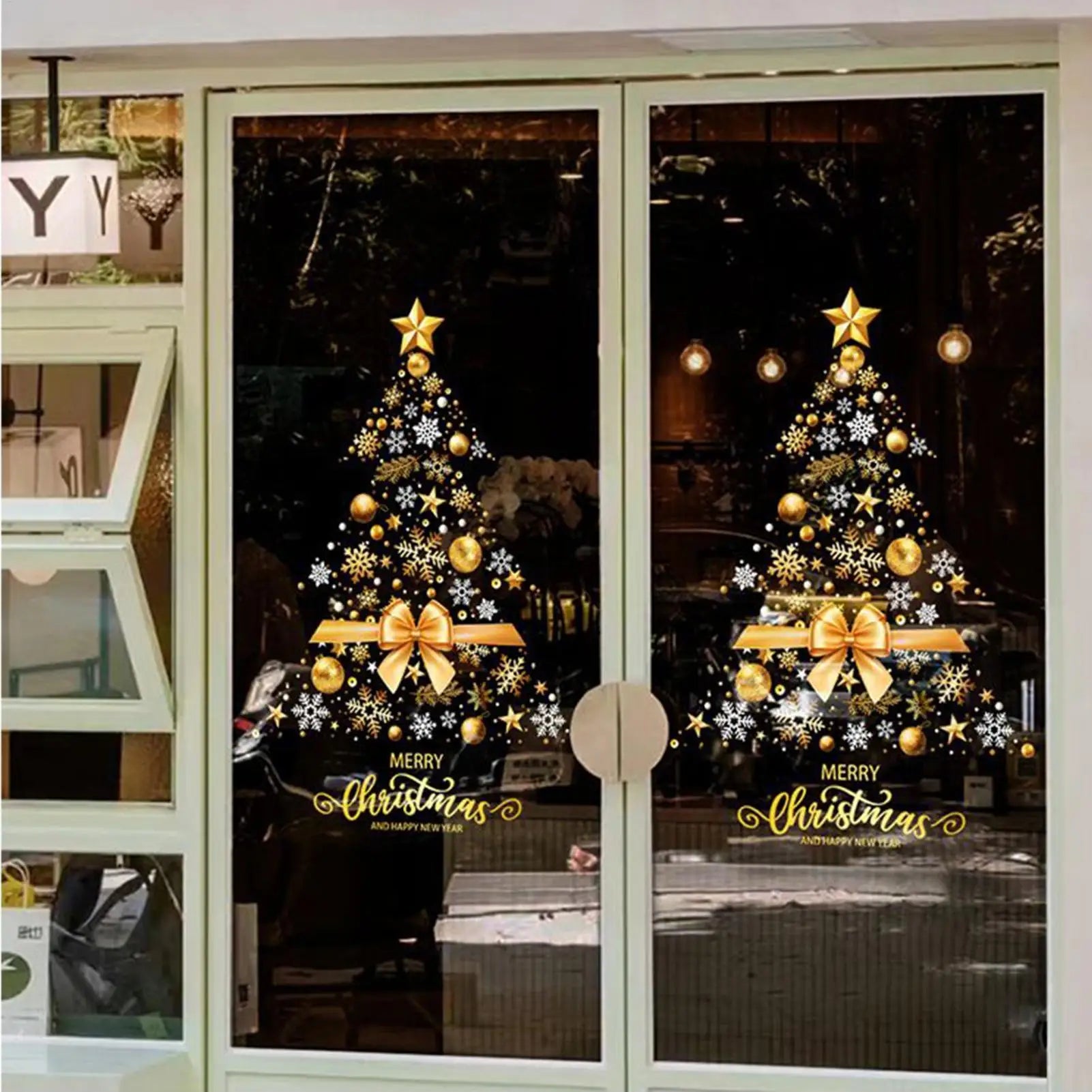 Christmas Clings Static Removable DIY Decorations Golden Tree Window Qme