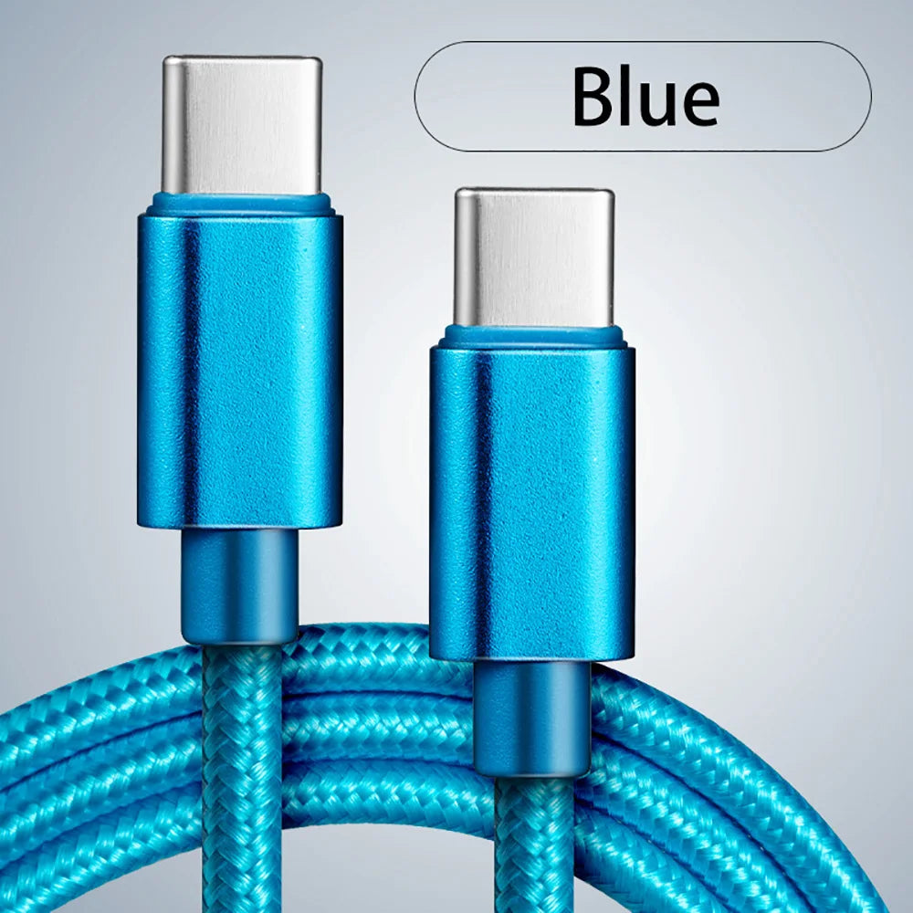 66W Nylon Braided USB Type C to Type C Fast Charging Cable 1/2/3m Quike Charging Data Wire For iPhone Samsung Xiaomi Data Line Qme Blue 3m