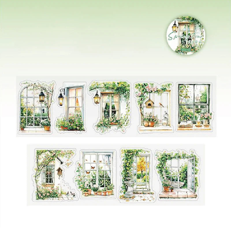Sticker Tape 60mm*2m Spring Garden Girl PET Die-Cut Tape Scrapbook DIY & Handbook Mobile Phone Case Notebook Decoration Qme 3