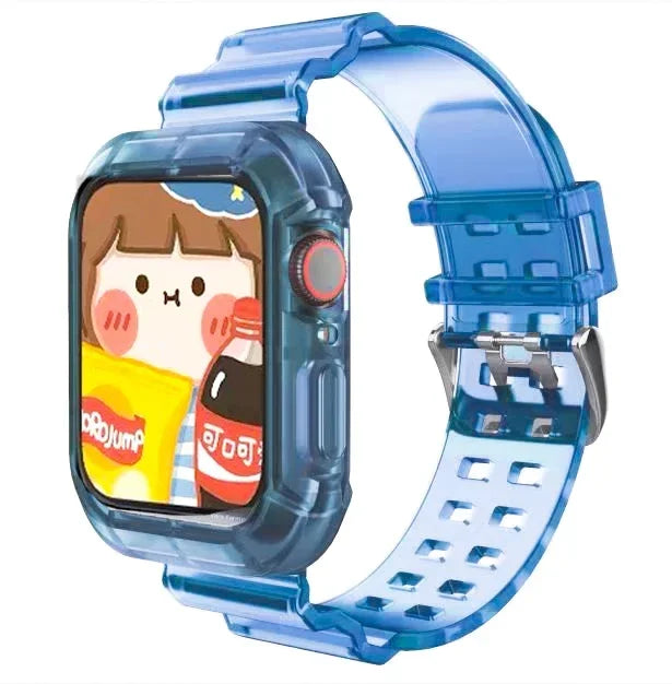 Clear Band + Case for Apple Watch Series 9 8 7 6 SE 5 49mm 45mm 44mm 42mm 41mm Transparent for iwatch 3 38mm 40mm Plastic Strap Qme TRU 49mm