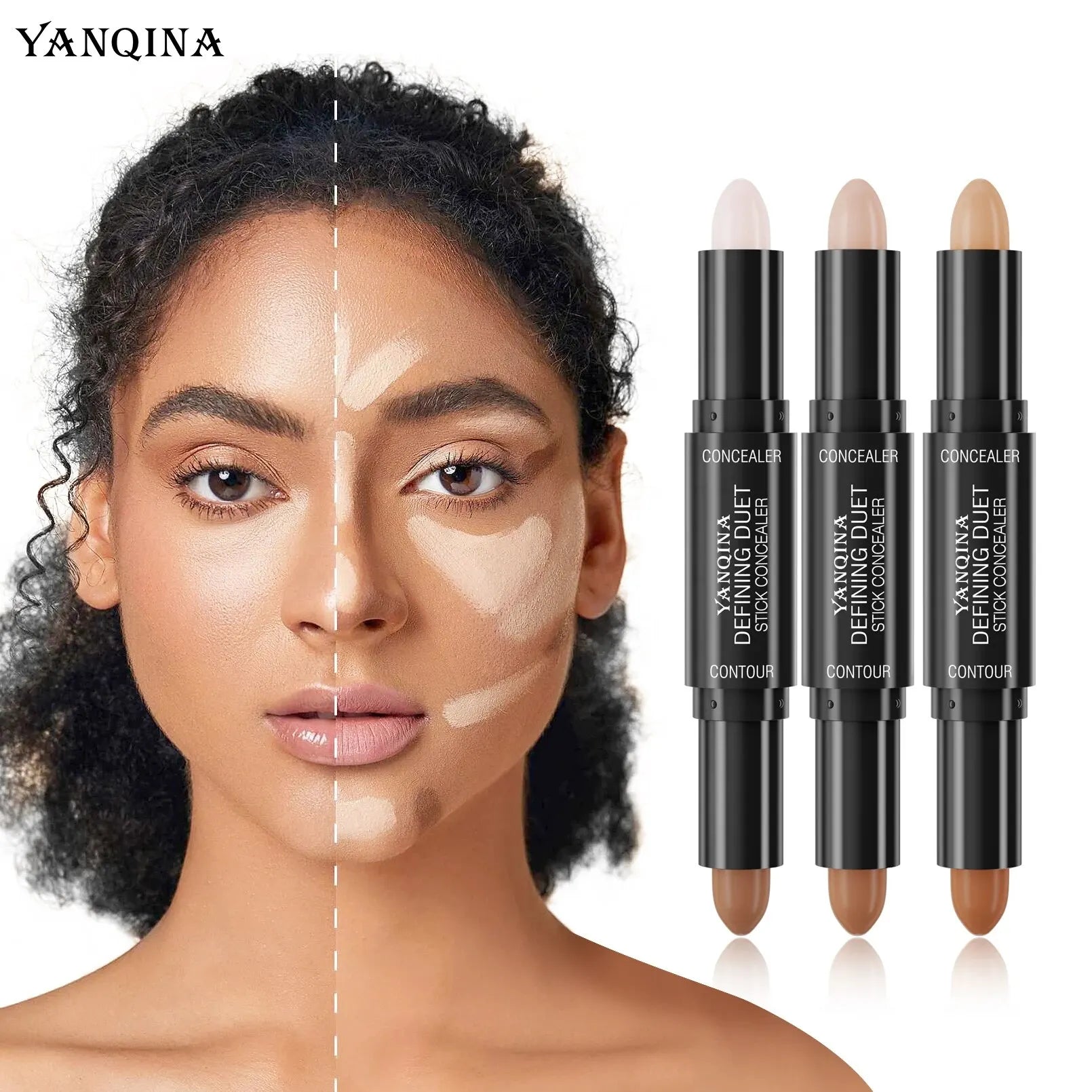 Contour Stick Duo, Double-Ended Highlight and Shadow Cream, Waterproof Full Coverage Concealer, Natural Finish Makeup for All Sk Qme