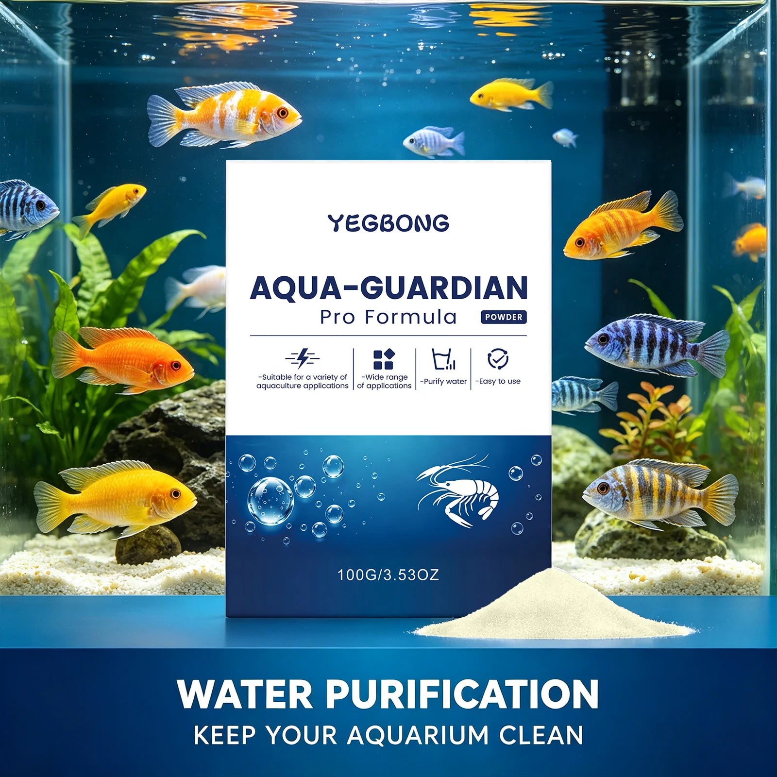 Aquarium Water Purifier Powder Remove Impurities Purify Water Improve Water Quality Safe Easy to Use Fish Tank Water Conditioner Qme
