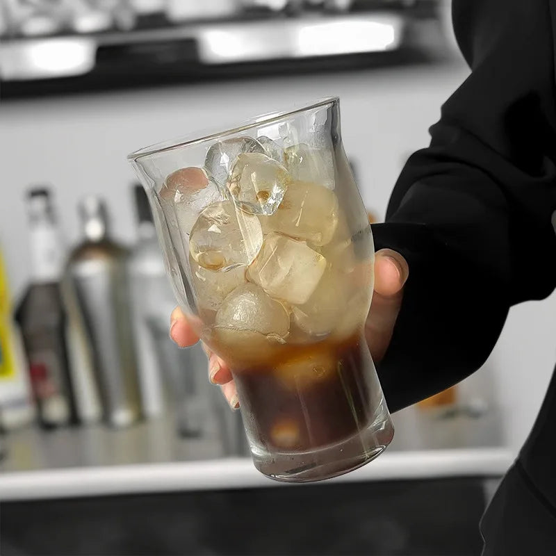 Large Capacity Transparent Wide-mouth Glass Iced Americano Coffee Cup Qme