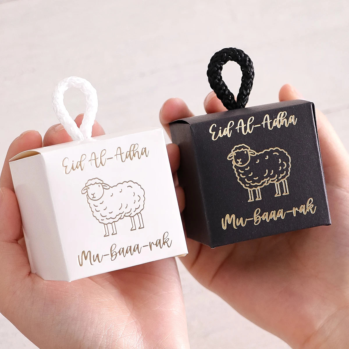 5-Piece Eid Gift Box Set - Decorated with a Golden Sheep Pattern, Perfect for Holding Candies, Chocolates, and Small Gifts It Is a Celebration of the Eid Al-Adha. Qme