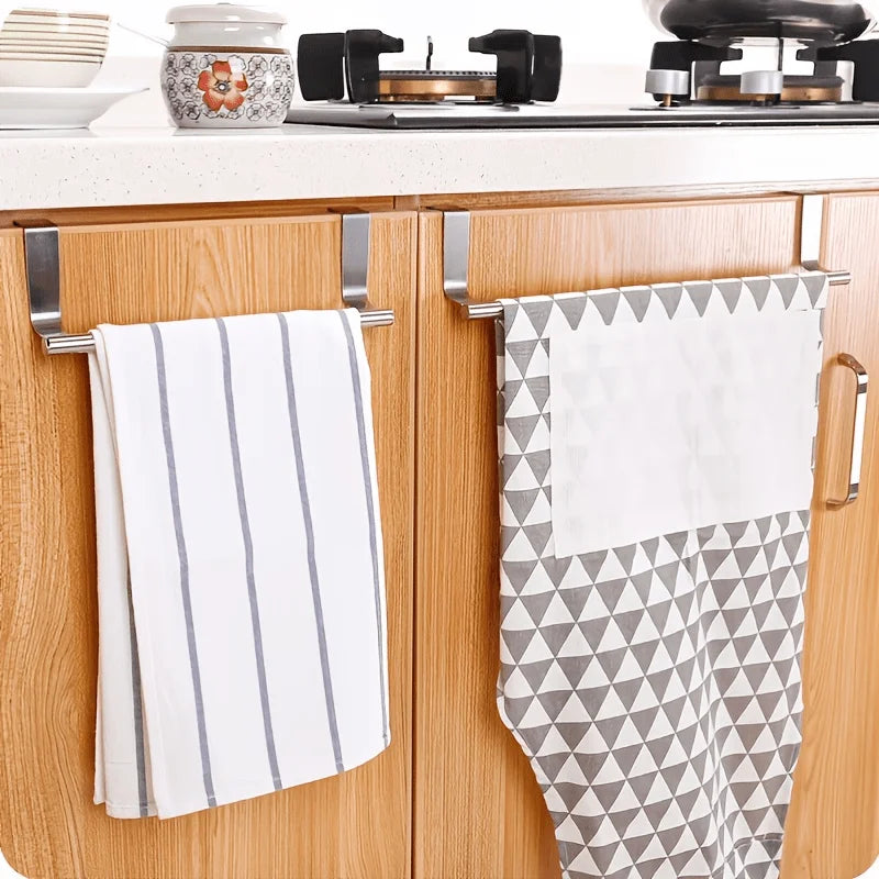 1pc Kitchen Stainless Steel Towel Rack Storage Rack Non-Porous Cabinet Door Back Rag Rack Storage Qme
