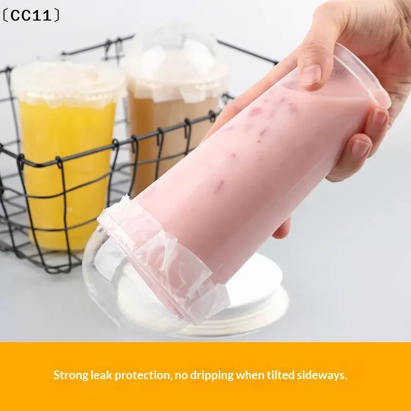 100 Disposable Leak Proof Paper Coffee Cup Cover Lid Films Anti Qme